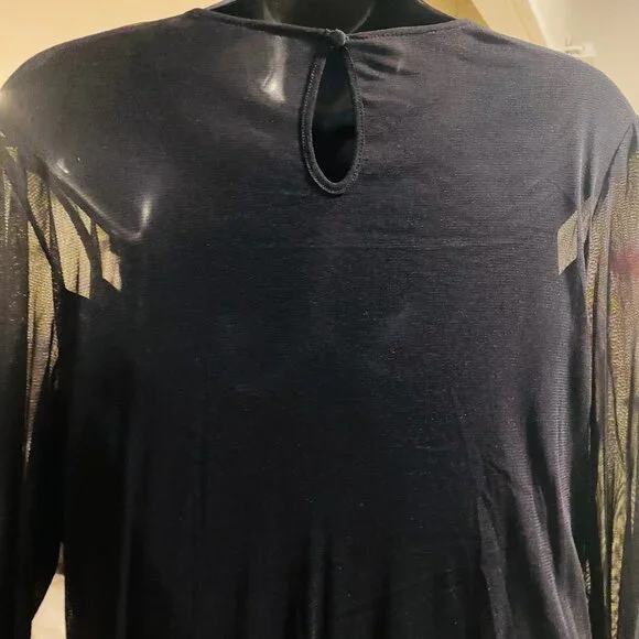 INC Exquisite Red Floral Embroidery Black Sheer Top Size PXL - Picture 5 of 8